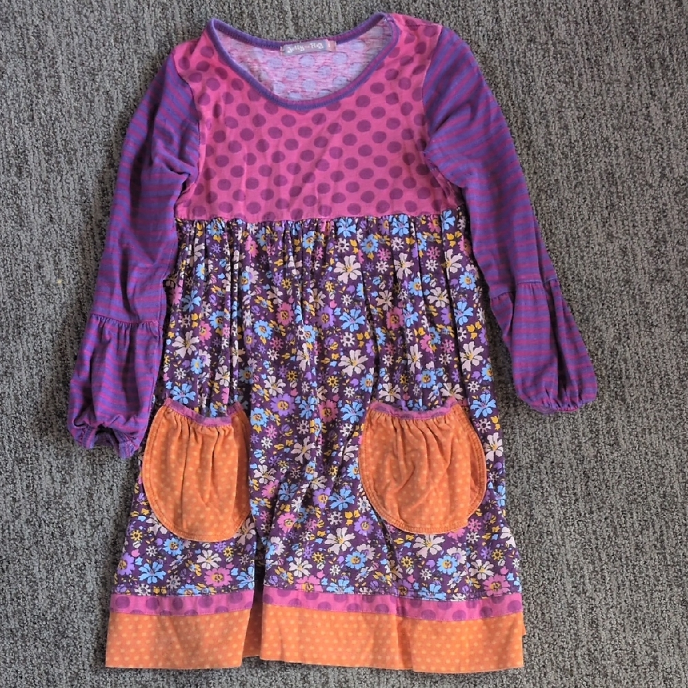 Jelly The Pug Pink and Purple Floral Kids Dress